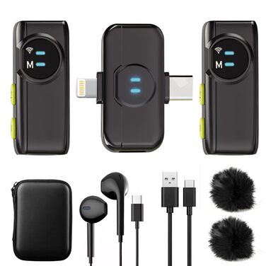 USB-C Беспроводной петличный микрофон 2-в-1 для iPhone, с шумоподавлением KI, мини-микрофон для видеоблогинга, видео, подкастов, интервью, TikTok, YouTube - Черный (2 TX + 1 RX) A5-Basic Black (2 в 1)
