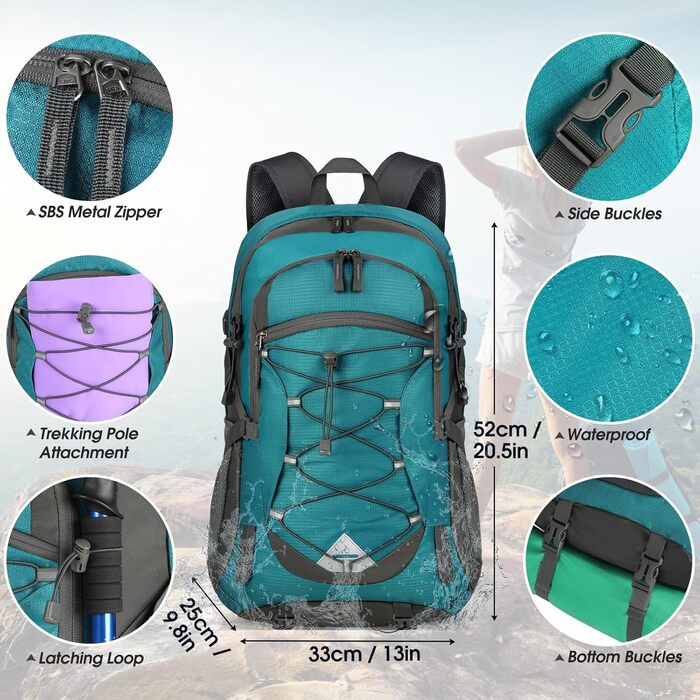 IGOLUMON Hiking Backpack for Men and Women, 40L Waterproof Backpack, Lightweight Foldable Travel Backpack, Trekking Backpack with Reflective Strips for Cycling, Climbing, Mountaineering and Travel Sports (Green)