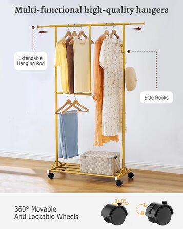 Кледистанд FAVOOOSTY на колесах: мобільний, металевий, регульований, чорно-білий (золотий), 89.50×39.00×161.20 см