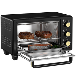 HOMCOM 16L Mini Oven 1400W Mini Oven 100-230℃ 60 Min. Timer, with Grill Rack and Baking Tray, Pizza Oven with Tray Handle, Crumb Tray Black | Aosom