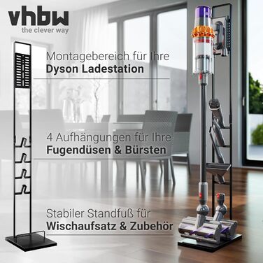 vhbw Dyson Vacuum Stand Holder - Compatible with V15, V12, V11, V10, V8, V7, V6 Cordless Vacuum Cleaners with Mop Attachment - Stable Accessory