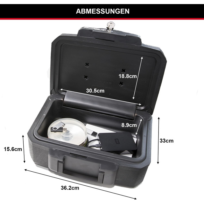 Master Lock Fireproof and Waterproof Safe with Key - Triple Protection (Flight, Fire, Flood), 4.9L, 15.6 x 36.2 x 33 cm