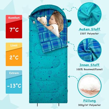 KingCamp Kids Sleeping Bag - Winter Warmth & 3-4 Season Comfort for Camping & Trekking - 170x70cm, 7°C Rating