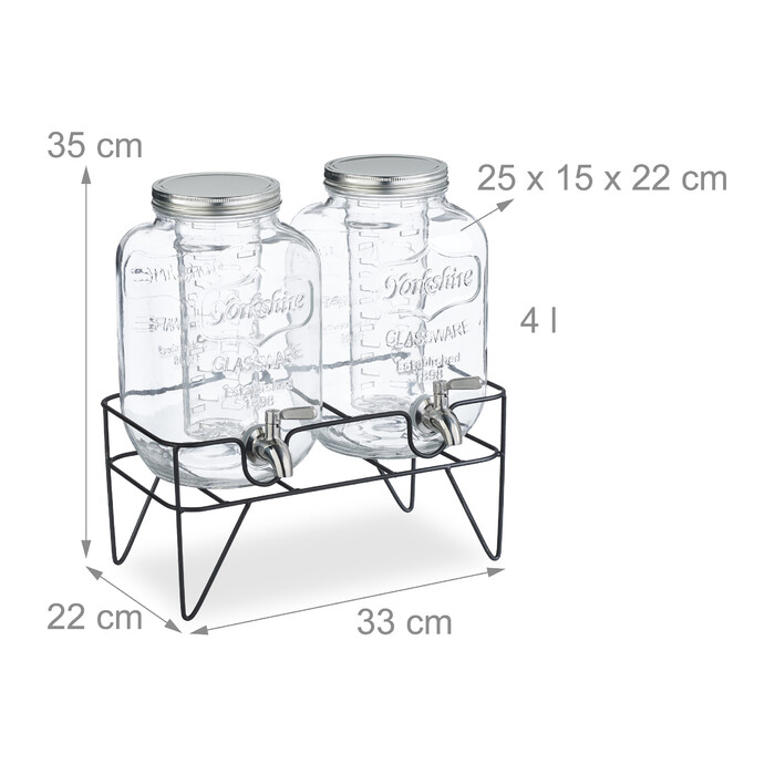 Relaxdays 2-Piece Drink Dispenser, 4L with Stand