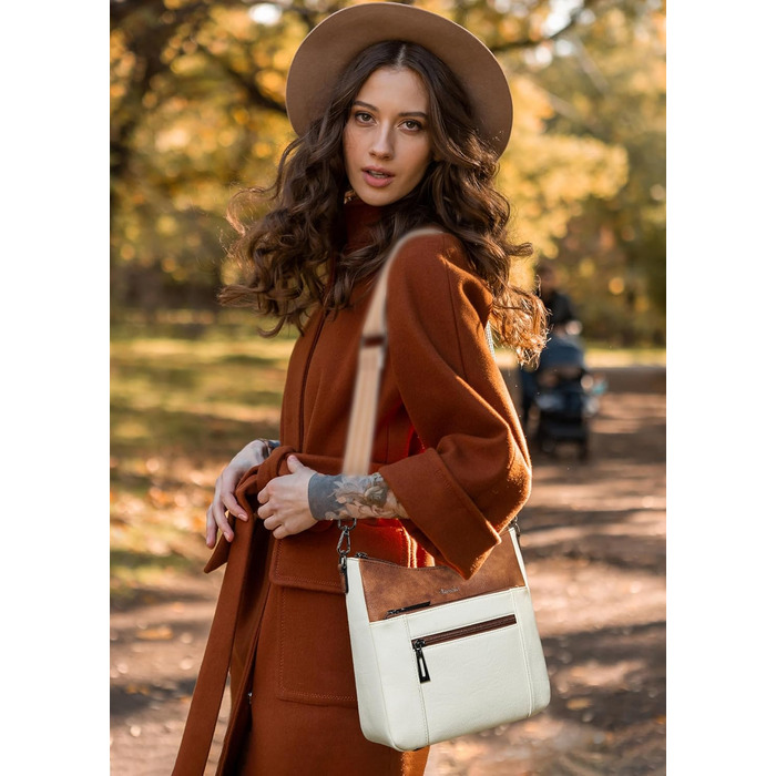 Сумка жіноча через плече Shrrie бежево-коричнева з ременем, екошкіра, трендова хобо-сумка для подорожей