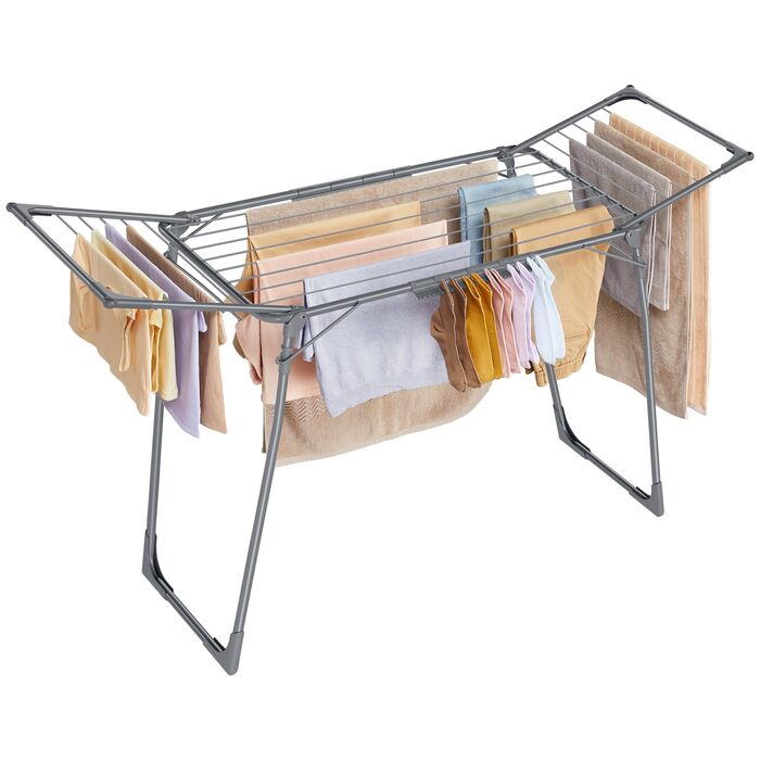 SONGMICS Сушарка для білизни на підставці, сіра, 52.5 x 173 x 96.5 см, з тримачем для шкарпеток, для одягу, рушників, металева