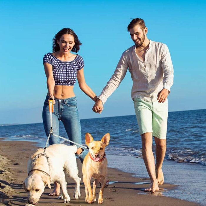 KOOLTAIL Double Dog Leash - Retractable 4.8m for Two Dogs Up to 50kg - Durable, Tangle-Free, with Brake