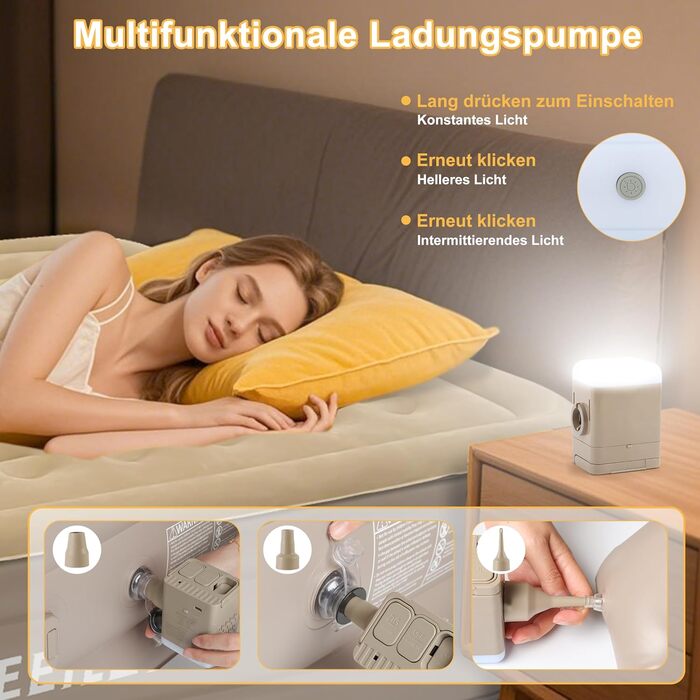 Надувний матрац самонадувний, односпальний з насосом та нічним світлом, 190 x 100 x 40 см, для дому та кемпінгу