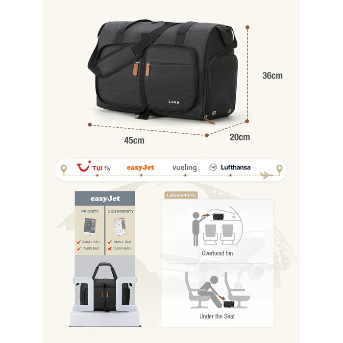 Чорна дорожня сумка Lekesky 30L: Easyjet, Weekender, спортивна, з відділенням для взуття, водонепроникна