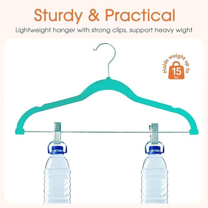 Преміум велюрові плечики VECELO з металевими кліпсами, антиковзкі та компактні, з 1 чарівним плечиком та 2 тримачами для краваток, ідеальні для жінок та чоловіків, 20 шт. (20-PACK, блакитно-зелений/Відтінок раю)