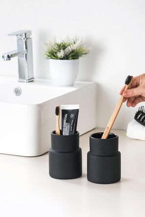SYJAN HOME Matter Toothbrush and Toothpaste Holder, Toothbrush Holder, Modern Ceramic Toothbrush Holder, Black and Black