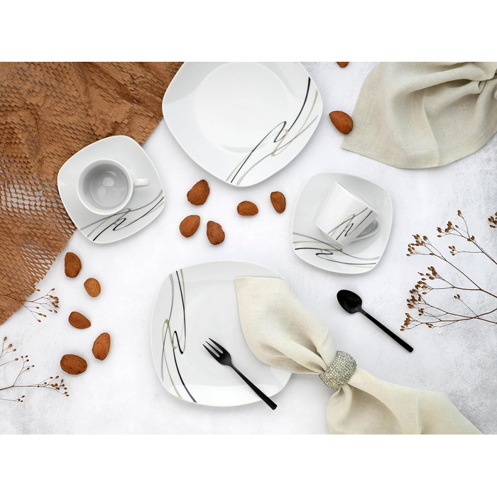 CreaTable Amelie Piazza: 12-Piece Porzellan Geschirrset für 6 Personen, Tafelservice, Mikrowellengeeignet, Spülmaschinenfest