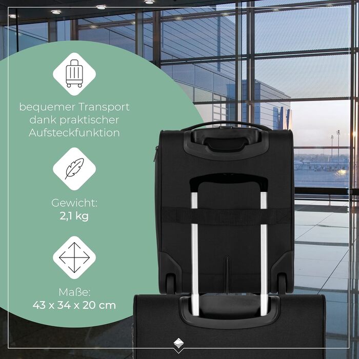 Чемодан ручної поклажі Travelite, 43 см, 28 л, з сумкою для ліквідів, 2 колеса, чорний