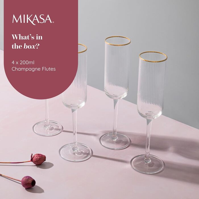 Набір келихів для вина MIKASA Sorrento з кришталю з золотим кантом, 375 мл, 4 шт. Без свинцю, елегантний дизайн для свят