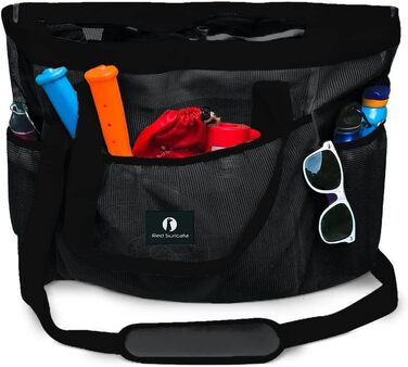Red Suricata Large Mesh Beach Bag - Beach Bags and Shopping Bags (Black / Black)