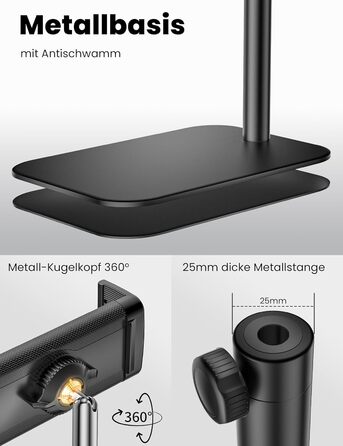 Підставка-стійка для планшета та смартфона, поворотна на 360°, регульований тримач для iPad, Kindle та електронних книг (4.7-12.9 дюймів), чорна