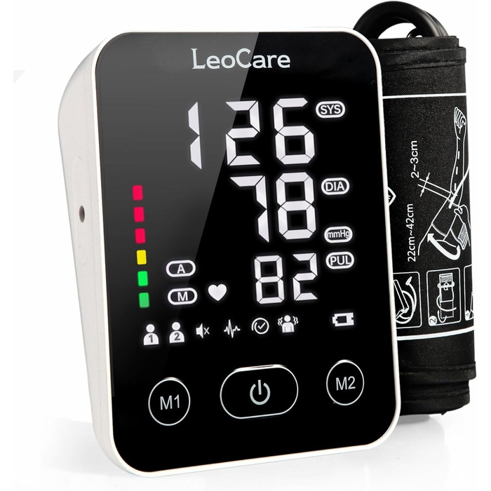 Тонометр LeoCare 528 для вимірювання артеріального тиску на плечі, CE-сертифікований, з функцією виявлення аритмії, для домашнього використання