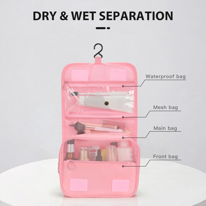 Зівакат Косметичка для підвішування, водонепроникна, з ручкою, для подорожей, спорту та кемпінгу (Рожева)