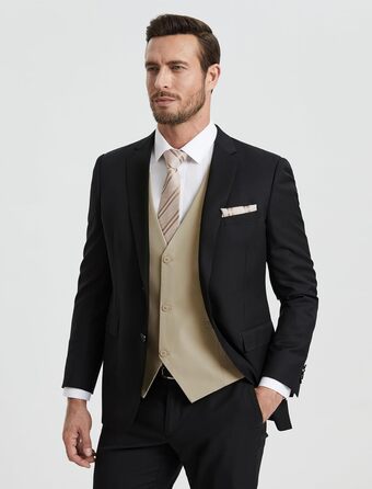 Костюмний жилет чоловічий HISDERN: елегантний, slim fit, для весілля та офіційних заходів, 3 ґудзики, кишені, S-4XL, бежевий XL