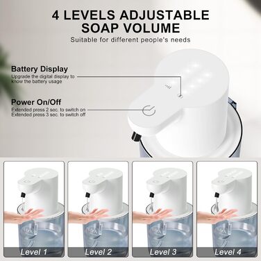 Автоматичний дозатор мила Cuteefun, 400 мл, сенсорний, індикатор заряду, 4 рівня дозування, для ванної/кухні, чорний
