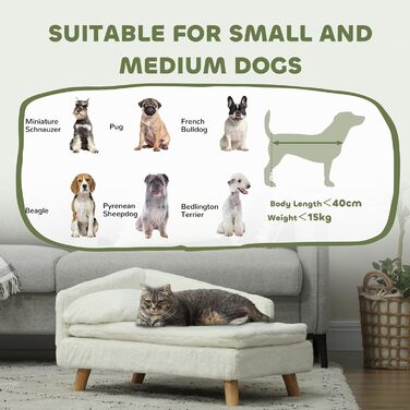 PawHut Диванчик для собак та котів з м'яким подушками, знімний та пральний чохол, з плюшу, 70 x 42,5 x 38,5 см, кремовий