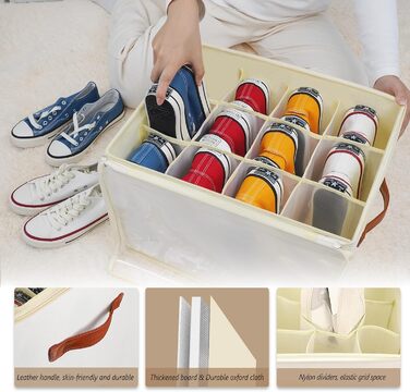 Patinao 2 Pack Shoe Storage Shoe Organizer Shoe Cabinet - 24 Cell Shoe Boxes Stackable Shoe Shelf Space-Saving Shoe Organizer for Closet Shoe Rack Shoe Storage Shoe Storage