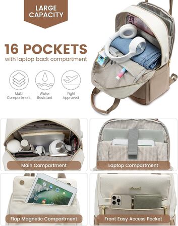 LOVEVOOK Рюкзак для жінок, 15.6 дюймів, рюкзак для школи, підліток, дівчина з відділенням для ноутбука, водонепроникний, міський, туристичний, щоденний, елегантний рюкзак для подорожей, школи, роботи (15.6 дюймів, Бежево-оливковий)