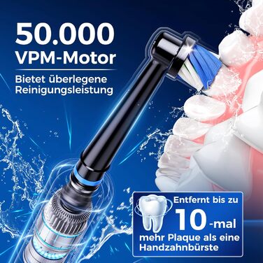Електрична зубна щітка з круглою голівкою – 50 000 рухів/хв, 8 насадок, 3 режими інтенсивності та 5 режимів чищення, до 120 днів роботи, IPX7, кейс для подорожей та тримач, для дорослих та дітей (Чорний, 1 комплект)