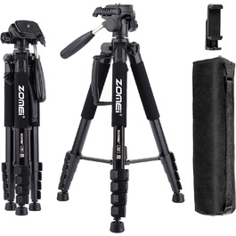 Штатив ZOMEi 188 см, професійний, для DSLR, камер, телефонів, проекторів, далекобійних приладів (чорний)