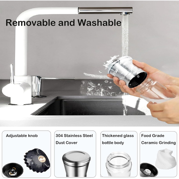 Набір з 2 мельниць для солі та перцю з регульованим керамічним жорном, для спецій, нержавіюча сталь та скло, 19 см