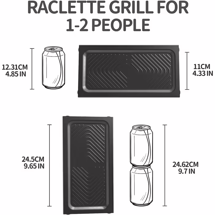 Raclette Grill for 2 People, Mini Raclette with 3 Pans, 3 Raclette Wooden Spatulas, Table Grill, Electric Korean BBQ Grill, Electric Grill with Non-Stick Coated Grill Plate, 700 Watts, Black
