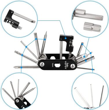 Набір інструментів для велосипеда WOTOW 16 в 1 - багатофункціональний велосипедний інструмент, комплект для ремонту велосипеда в дорозі, складаний інструмент для професійного ремонту велосипеда, мультитул для їзди на велосипеді на відкритому повітрі