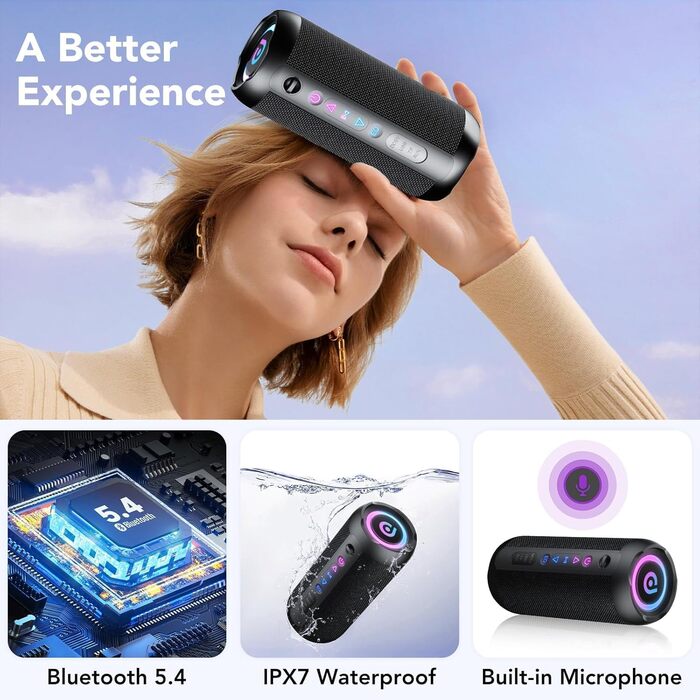 Портативна Bluetooth колонка з підсвічуванням, 30W, водонепроникна IPX7, подвійний бас, акумулятор 3000mAh, RGB, TWS, AUX, TF картка, для відпочинку на природі, вечірок та подорожей