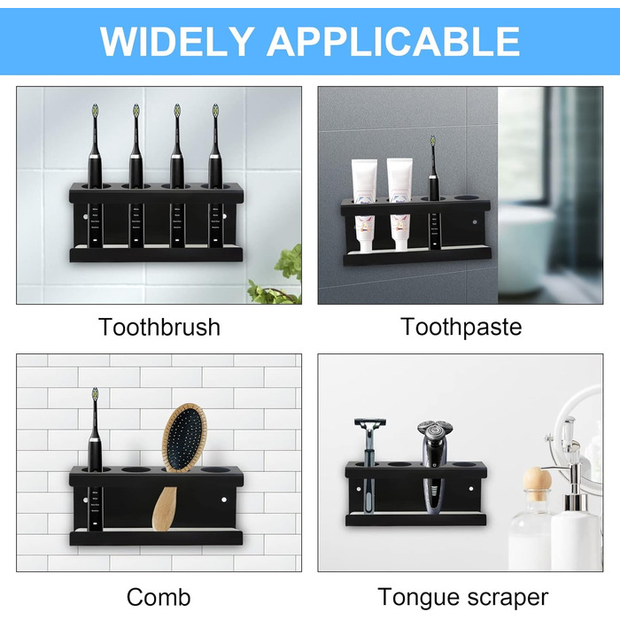 Тримач для електричної зубної щітки на стіну з 4 отворами Ø35мм, без свердління, органайзер для ванної кімнати