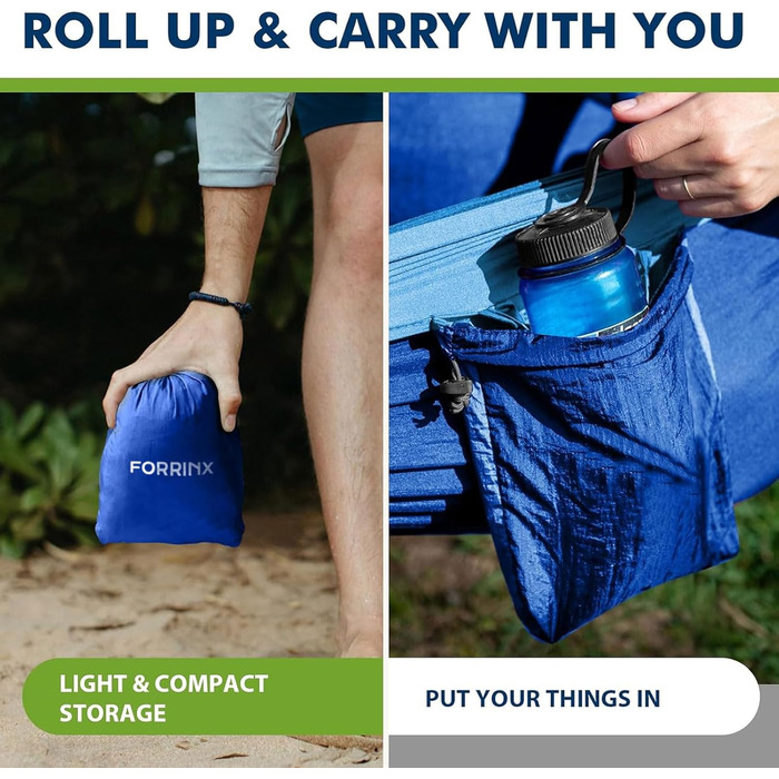 Гамак для відпочинку на відкритому повітрі, кемпінгу, 2 особи, 300 x 200 см, ультралегкий, портативний, для подорожей, вантажопідйомність до 300 кг, сапфірово-блакитний, нейлон, дихаючий