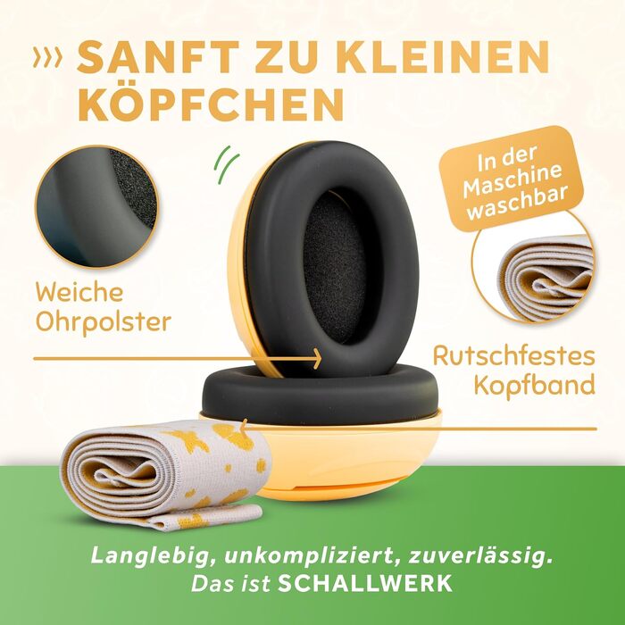 Захисні навушники для немовлят та дітей Schallwerk® Mini+ (Lion Yellow) — шумопоглищаючий захист слуху для малюків, преміум-якість
