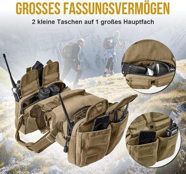 Шлейка для собак OneTigris з рюкзаком, Hoppy Caper 3.0, для середніх/великих собак, рюкзак для собак з 2 основними та 4 додатковими кишенями - Зелений (M, Коричневий)