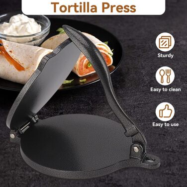 Пресс для тортилій Cyrank, ручний ротатор для роти, прес для тако та кесадільї, 20 см, чорний