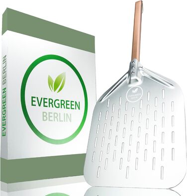 EVERGREEN BERLIN® - Pizza Peel - THE ORIGINAL - Perforated Pizza Peel - Pizza Lifter made of Aluminum and Beechwood - Perforated Pizza Shovel for Pizza Passion - Pizza Turner - Pizza Shovel - Pizza Peel