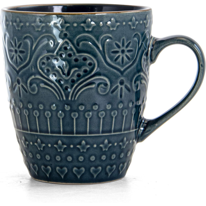 Набір посуду Elama Rund з 16 частин з емальованого фарфору, тиснення, океаново-блакитний та зелений, з коричневим контуром