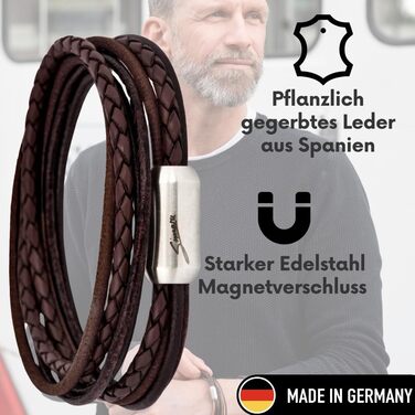Браслет шкіряний Echtleder (Німеччина) унісекс з магнітною застібкою, 3XL (21-22 см), коричнево-срібний
