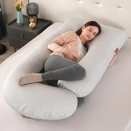 Подушка для вагітних GKXLH – підтримка спини, живота та стегон, J-подібна форма, знімний охолоджуючий чохол, сірий колір