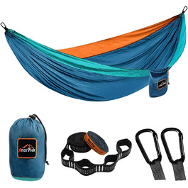 Намет-гамак для 2 осіб, 300x200 см, до 249 кг, ультралегкий, з ременями для дерев, дихаючий, для кемпінгу, подорожей, туризму, саду (синій/темно-синій/оранжевий)