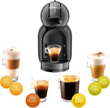 Кавомашина NESCAFÉ Dolce Gusto Mini Me від Krups, чорна/антрацитова, KP1238. Автоматична капсульна кавомашина з 15 Bar тиском, об'єм резервуару 0,8 л, режим Eco. Приготування гарячих та холодних напоїв.