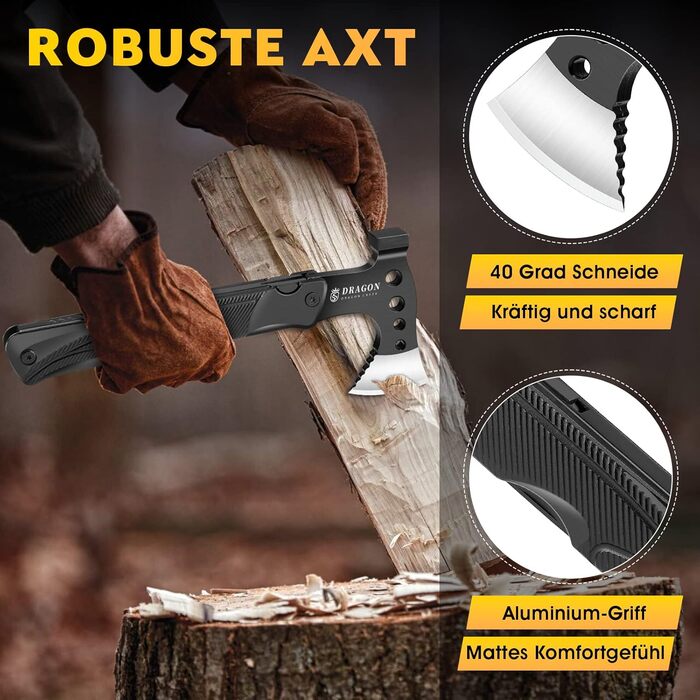 Camping Axe Hatchet, Outdoor Survival Multitool Small Axe, Aluminum Handle 15-in-1 Multifunction Tool with Hammer Saw Knife, mini tool - Gifts for Men