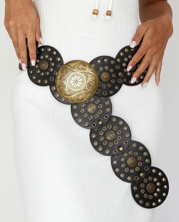 Жіночий шкіряний пояс LIMHOO з вирізами, бохо стиль, чорний, 135 см