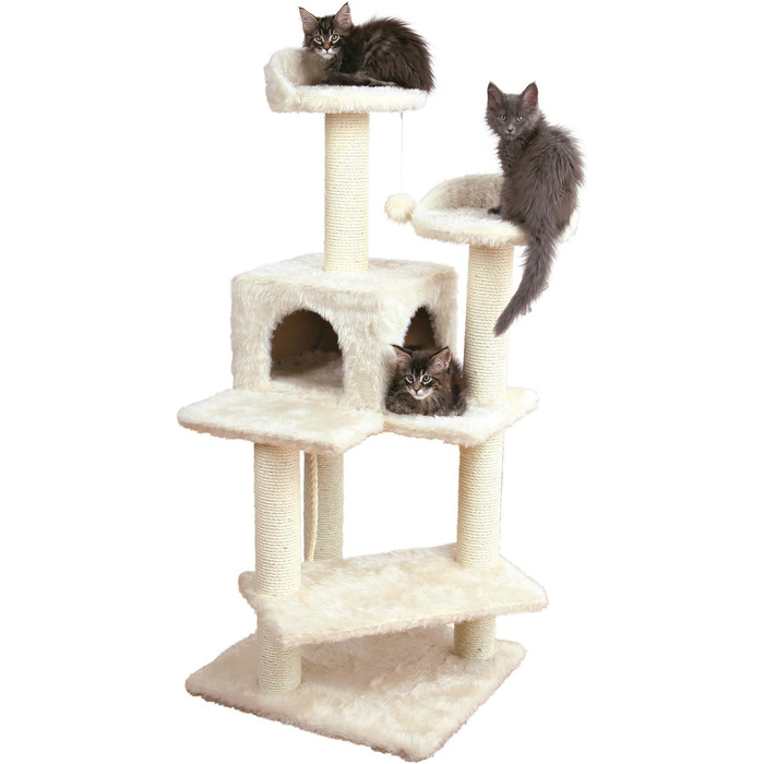 Дряпка для котів TRIXIE Salamanca 138 см, бежева – багатоярусна з будиночком та лежаком, стійка, 43731