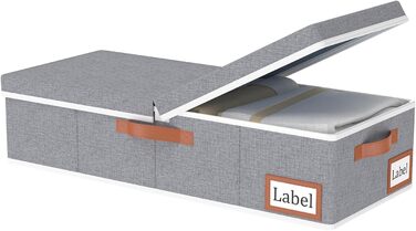 Yawinhe 2 Pack Under Bed Storage Box, Storage with Lid, Foldable Storage Bag with Handle Grips, for Bedspreads, Blankets, Clothes, 60x30x15cm, (60x30x15cm/1-Pack, Grey)