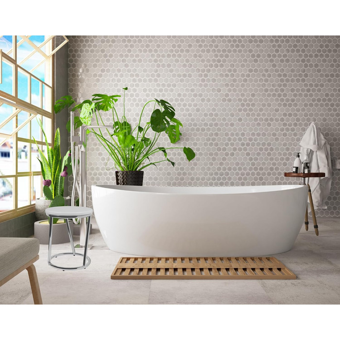 Libaro Footstool Salina, Metal Chrome Shiny, Round Seat Stool, White Stool in the Design of Bar Stool Barstool, as a Kitchen Stool, Step Stool or Bench in the Hallway, High Toilet Stool for Adults