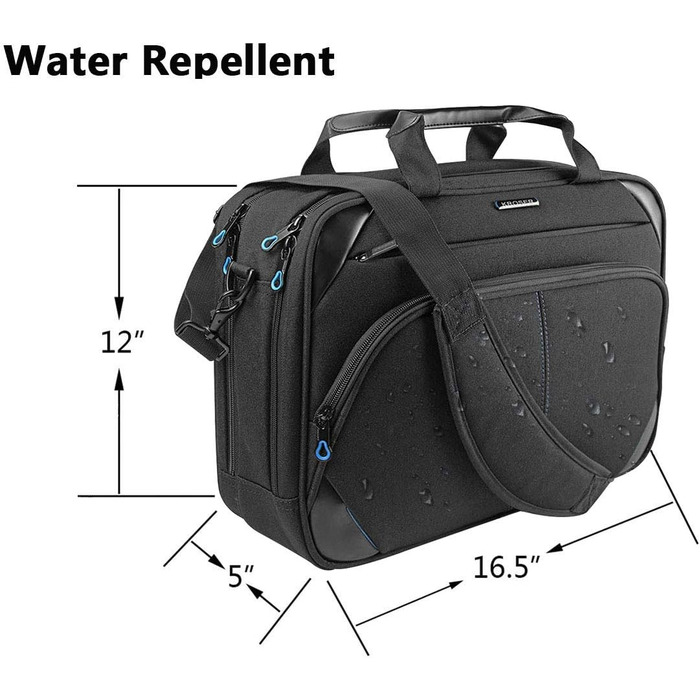 Сумка для ноутбука KROSER 15,6'' бізнес, водостійка, з ременем через плече, RFID-захист, універсальна для чоловіків і жінок, чорна/синя